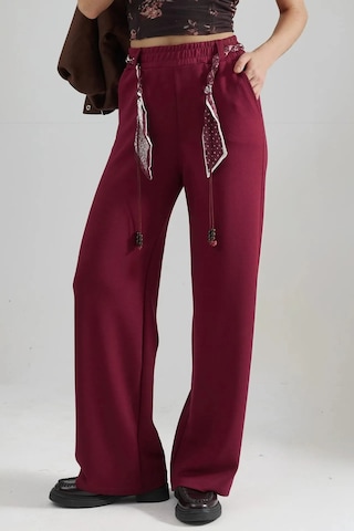 Fiolin Modal Şal Kemer Dataylı Pantolon Bordo