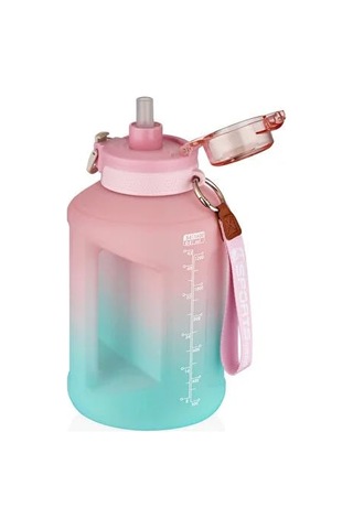 Vagonlife 1600ml Çift Renk Taşıma Askılı Ve Kulplu Motivasyon Su Matarası Sticker Hediyeli Pembe-turkuaz Genel
