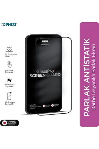 Phixi Premium Guard Parlak Cam Ekran Koruyucu Apple Uyumlu iPhone 14 Pro Antistatik, Su Tutmaz, Tam Kaplama