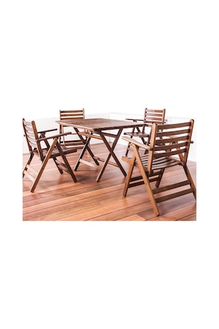 London Atina Ahşap Bahçe Balkon Takımı: 80X160 Masa + 4 Sandalye