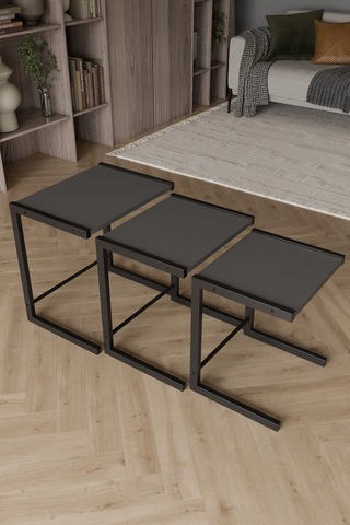 Bronte 3 Lü Zigon Sehpa, Metal Zigon Sehpa Antrasit