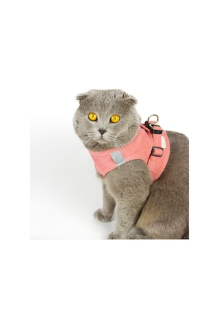 Kedi Gezdirme Tasması - Kedi Tasması Göğüs Tasma Seti Yumuşak Süet Pembe Renk