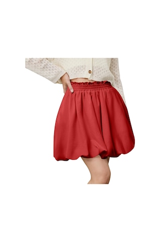 Kadın Yüksek Bel Fırfırlı Çiçekli Etek A Kesim Kısa Etek CAMEL