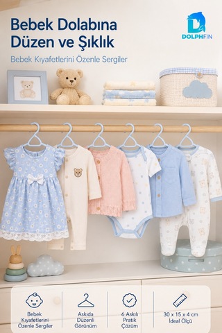 Bebe Askısı 6 Lı Plastik Bebek Çocuk Elbise Askısı Dolap İçi Kıyafet Düzenleyici Mavi