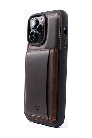 Back Wallet Apple Uyumlu iPhone 14 Kahverengi Koyu