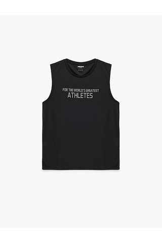 Koton Regular Fit Kolsuz Bisiklet Yaka Baskılı Spor Atlet Siyah 7wam30007nk
