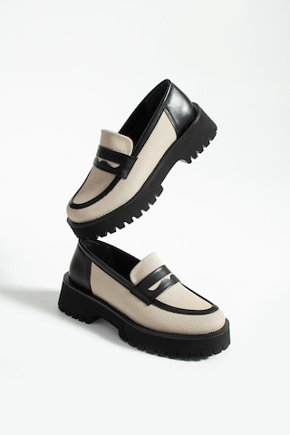 Kadın Yüksek Taban Günlük Loafer Vela - Bej Ve Siyah Bej Ve Siyah