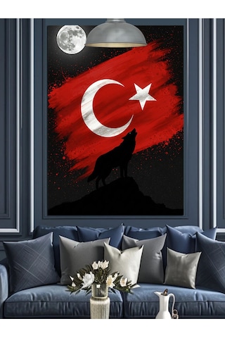 Kurt Ve Türk Bayrağı Dekoratif Kanvas - Mdf Ahşap Tablo