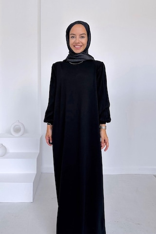 Balon Kol Merserize Elbise - Siyah