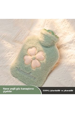 Peluş Su Dolu El Isıtıcı Çanta-açık Yeşil 500ml