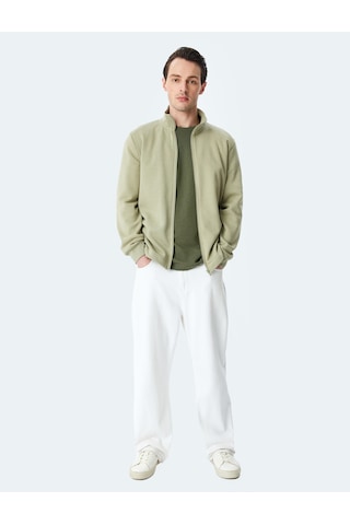 Koton Regular Fit Pamuk Karışımlı Uzun Kollu Basic Fermuarlı Sweatshirt Haki 5wam70253mk Haki