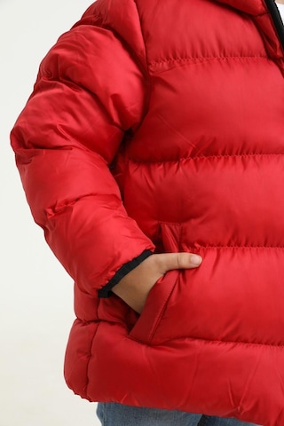 Freemen Erkek Çocuk Polarlı Kapüşonlu Su Geçirmez Rüzgara Dayanıklı Şişme Kışlık Mont Kırmızı