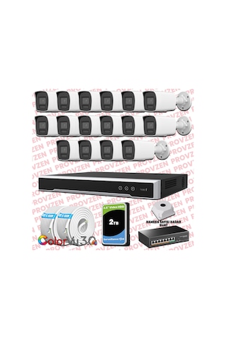 Provzen Hikvision 16 Kameralı 4mp Ip Colorvu 3.0 Güvenlik Sistemi Aı İnsan Araç Algılama Mikrofon Ve Işıklı Alarm