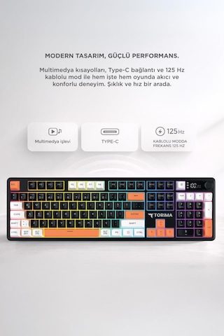 Torima TK14 Oyuncu Klavyesi RGB Işıklı Dijital Ekranlı 3 Modlu Mekanik Hisli Kablosuz Klavye