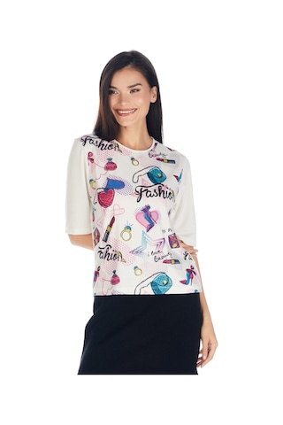 ekazak Crystal Baskılı Luxury Viskoz Tshirt Bluz