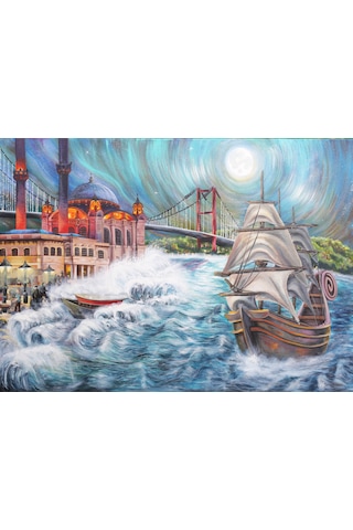 İstanbul Boğazı Ve Ortaköy Camii El Yapımı Akrilik Tablo 98x100 Cm