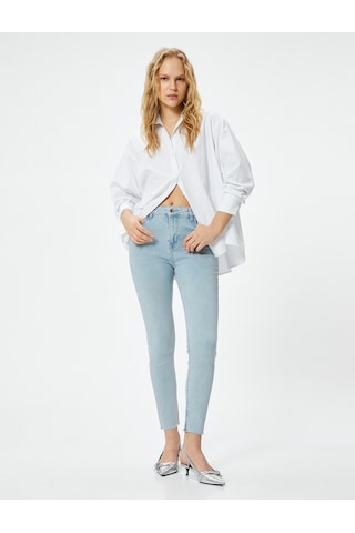 Koton Dar Kesim Yüksek Bel Kot Pantolon Esnek Cepli Pamuklu - Carmen Skinny Jeans Açık İndigo 4sal40054md Açık İndigo