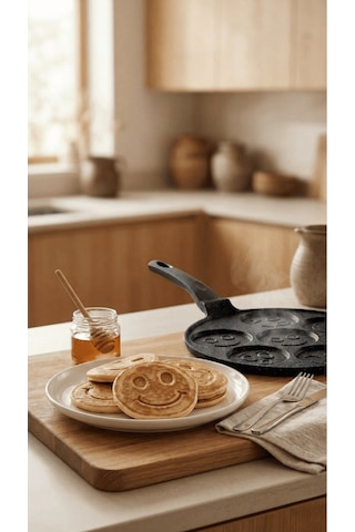 Panface Emoji Pancake Tavası 27 Cm 7 Bölmeli Döküm Alüminyu... Siyah