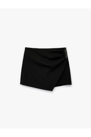 Koton Drape Detaylı Kruvaze Mini Taşlı Şort Etek Siyah 6wak40138pw Siyah