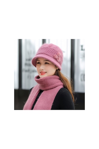 Arion Hs-01x Şık Şapka/bere Ve Atkı Takımı Pembe