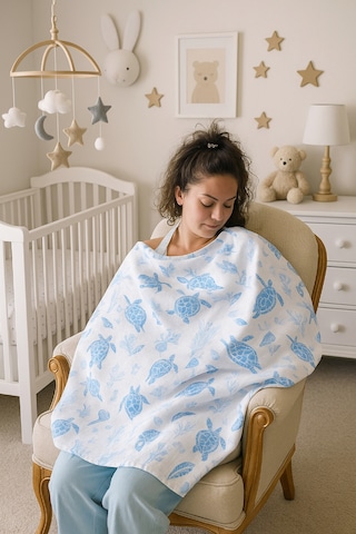 Caretta %100 Pamuk 2 Katlı Müslin Balenli Baskılı Emzirme Önlüğü - Ztcaretta