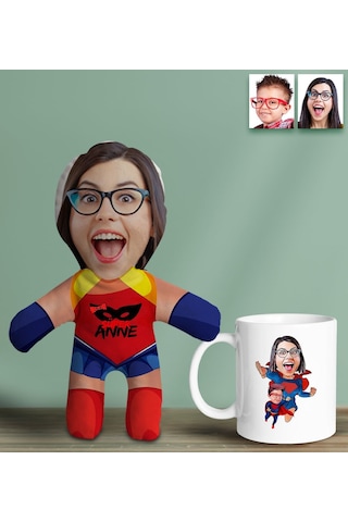 Bk Gift Kişiye Özel Fotoğraflı Süper Anne Bebek Yastık Ve Kupa Bardak Hediye Seti-5, Anneye Hediye, Anneler Günü Hediyeleri Kobitmeyencom30623 Bk Gift