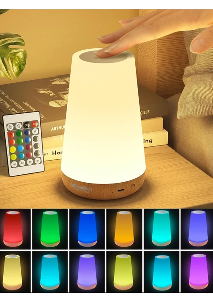Rgb Dokunmatik Led Gece Lambası 12 Renkli Uzaktan Kumandalı Masa Lambası Ortam Aydınlatma Lambası Çok Renkli