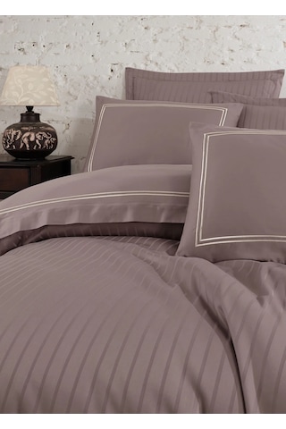 Dantela İmge Nakışlı Pamuk Saten Çift Kişilik Nev.takımı-a.kahve Açık Kahverengi