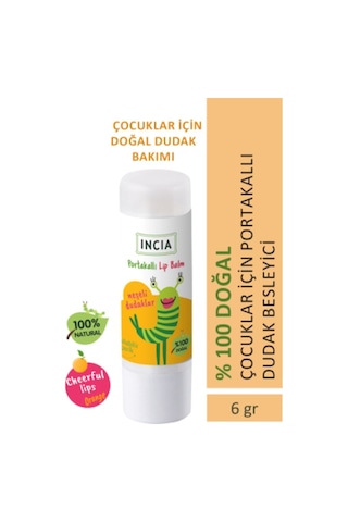 INCIA %100 Doğal Kids Dudak Besleyici Portakal Bitkisel Nemlendirici Dudak Bakım Kremi 6 G