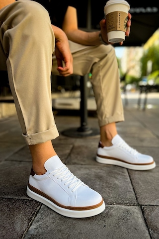 Mn979 - Santoni Gbt Spor Erkek Ayakkabı Beyaz/taba Beyaz - Taba