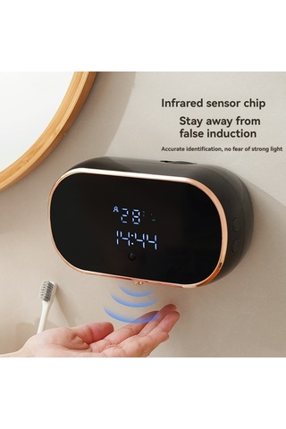 Moveevo Dokunsuz Akıllı Köpük Dağıtıcı - Sayısal Göstergeli, Şarjlı, Duvar Montlu, 3 Modlu El Yıkama Cihazı Siyah