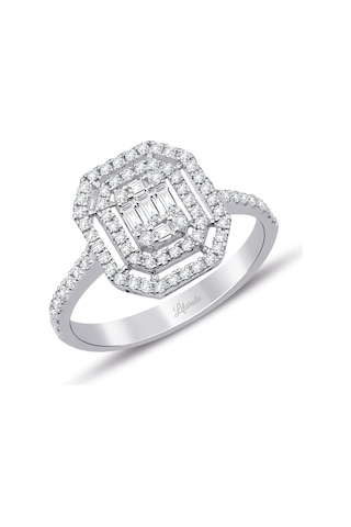 0.60 Ct Çift Sıra Baget Kare Tektaş Yüzük