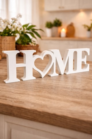 Modern Dekoratif Home Yazısı Kalp Figürlü Şık Ev Dekoru