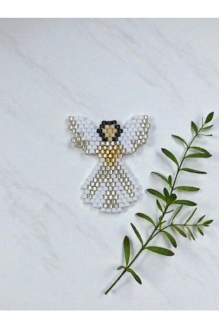 Miyuki Melek Figürlü Küpe Kolye Seti Gümüş + Altın