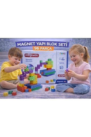 Magnet Yapı Blok Seti 96 Parça Manyetik Stem Eğitici Zeka Ve İnşa Oyuncak Seti