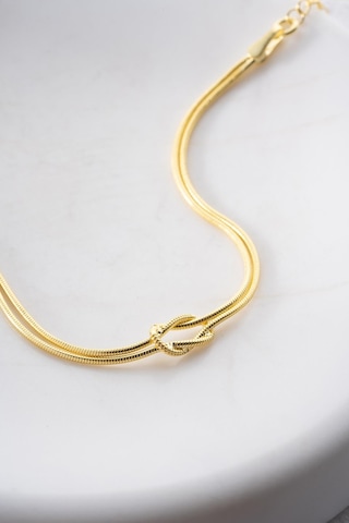 Nereze 925 Ayar Gümüş Gold Kaplama Düğüm Model Bileklik