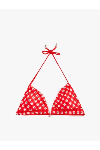 Koton Koton X Sibil Çetinkaya - Charm Detaylı Kareli Kiraz Baskılı Bikini Üstü Kırmızı Desenli 6sak10090mm