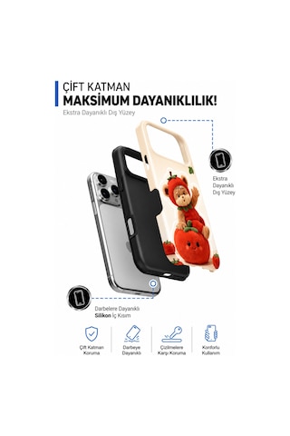 Apple iPhone Uyumlu, 15 Tiny Bear Collection Çift Katmanlı Essential Tough Telefon Kılıfı