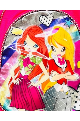 Kız Çocuk Fermuarlı Çizgi Karakter Baskılı Pembe Okul Çantası - Sırt Çantası-9654 Pembe