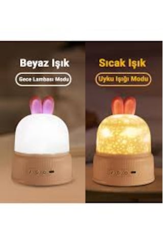 İdragon S01 Tavşan Şekilli Led Gece Lambası Projektör , Bluetooth Müzikli, Şarjlı Ve Taşınabilir Çok Renkli