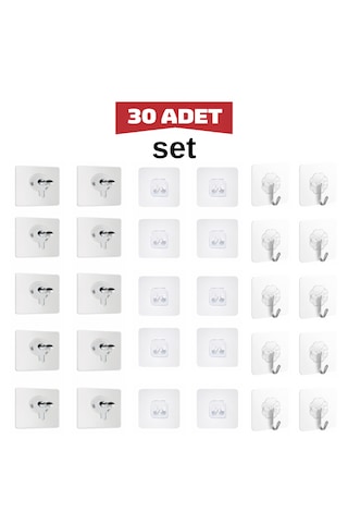 30 Lu Süper Güçlü Yapışkanlı Şeffaf Askı Seti Delgisiz Kullanım 30 Lu Süper Güçlü Yapışkanlı Şeffaf Askı Seti Delgisiz Kullanım