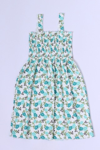 Kız Çocuk Askılı Elbise Çiçek Desenli B35 Hcm00119 Yeşil - Beyaz