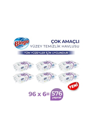 Bingo Pratik Yüzey Temizlik Havlusu Lavanta 6 x 96'lı