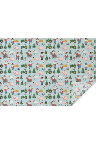 Noel Desenli Dikdörtgen Masa Örtüsü 60x84 İnç, Su Geçirmez Ve Leke Tutmaz Noel Çiftlik Baba Noel