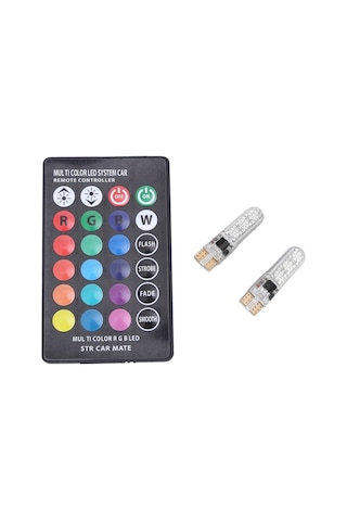 Kumandalı Çakarlı T10 Araç Park Ampulü 18 Led Rgb Park Stop Çakar Lamba Ampül