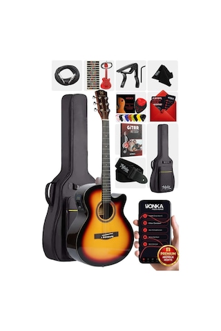 Maxword M501-sb-eq Profesyonel Sunburs Elektro Akustik Gitar Seti 4/4 Yetişkin Seri Üst Segment