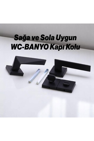 Yıldız Wc - Banyo Siyah Kapı Kolu Kare Rozetli Ev Kapı Kolları Kilitlenebilir Sağ Sola Uygun 1 Takım