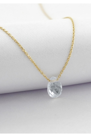 Beyaz Topaz Damla Taşlı Kolye Sarı