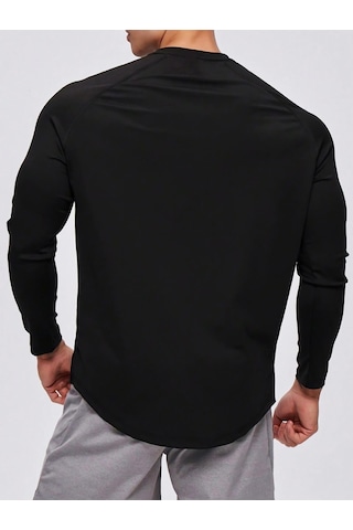 Ghassy Co. Erkek Running Sports Reglan Oval Kesim Uzun Kollu Pamuklu Penye T-shirt Siyah