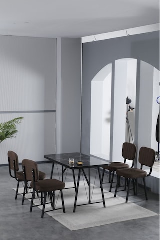 Hayat 70x110cm Sabit Bendir Mutfak Masası, Mutfak Masası Takımı, Yemek Masası, 4 Kahverengi Sandalye Kahverengi